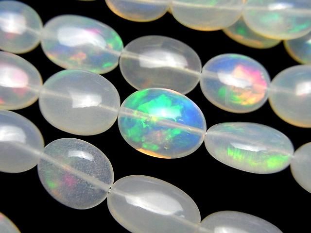 【動画】宝石質ウォーターオパールAAA- オーバル 半連/1連(約42cm)の画像