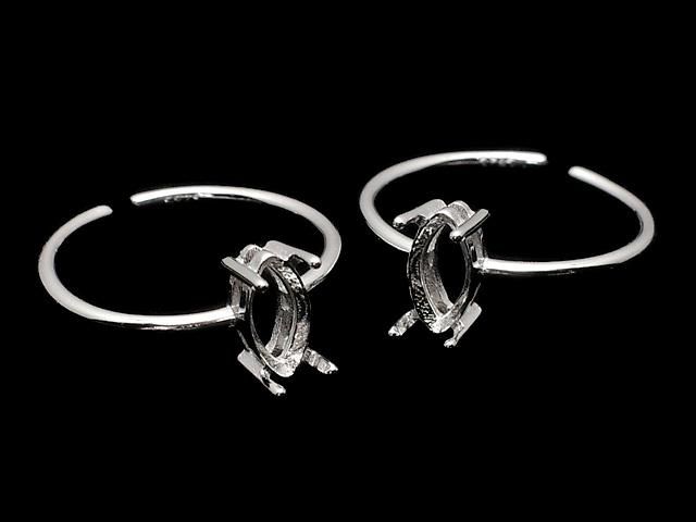 【動画】Silver925 リング空枠(爪留め)マーキスファセットカット8×4mm ロジウム フリーサイズ 1個の画像
