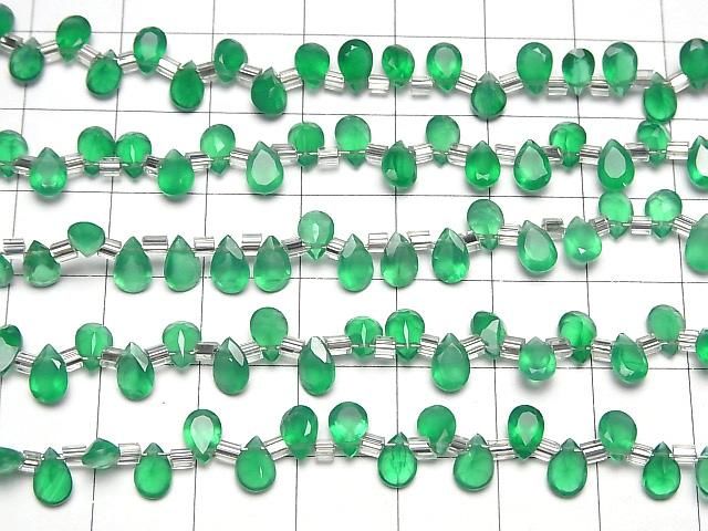 【動画】宝石質グリーンオニキスAAA ペアシェイプ ファセットカット6×4mm 半連/1連(38粒) サムネイル3