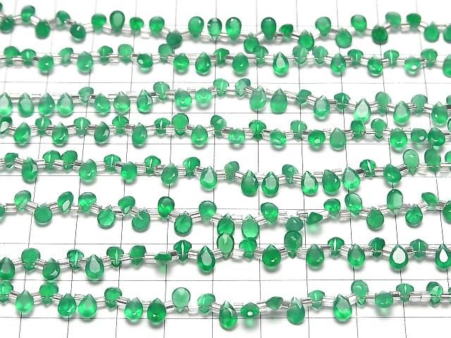 【動画】宝石質グリーンオニキスAAA ペアシェイプ ファセットカット6×4mm 半連/1連(38粒) サムネイル4