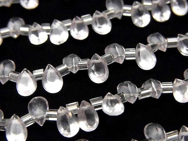 【動画】宝石質ローズクォーツAAA ペアシェイプ ファセットカット6×4mm 半連/1連(38粒)の画像