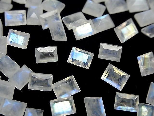 【動画】宝石質レインボームーンストーンAA++ ルース レクタングルファセットカット7×5mm 5粒の画像