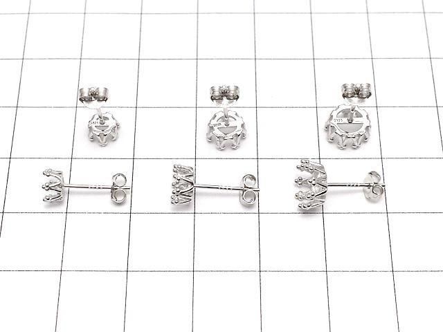 【動画】Silver925 クラウン ピアスポスト空枠&キャッチ カボション用 【4mm】【5mm】【6mm】【8mm】【10mm】 ロジウム 1ペア(2ピース) サムネイル2