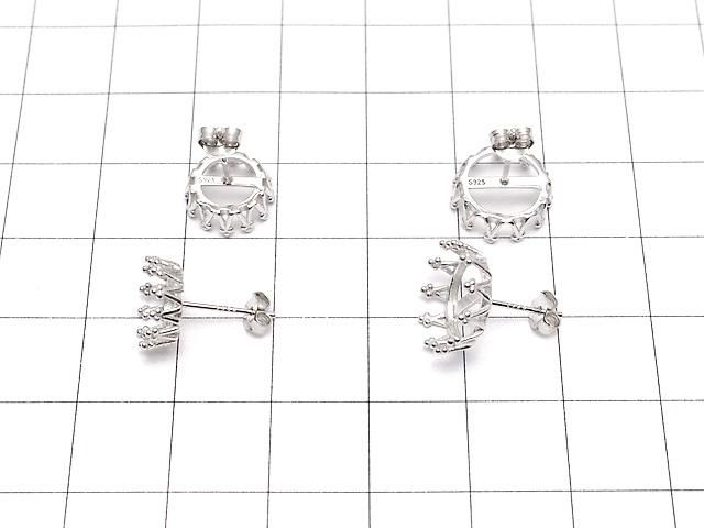 【動画】Silver925 クラウン ピアスポスト空枠&キャッチ カボション用 【4mm】【5mm】【6mm】【8mm】【10mm】 ロジウム 1ペア(2ピース) サムネイル3