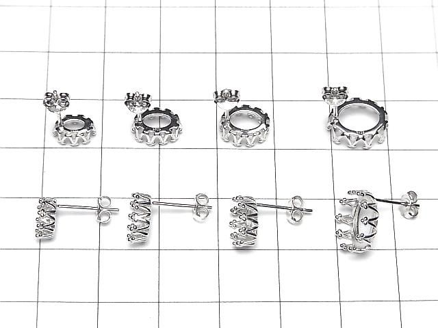 【動画】Silver925 クラウン ピアスポスト空枠&キャッチ カボション用 【6×4mm】【7×5mm】【8×6mm】【10×8mm】 ロジウム 1ペア(2ピース) サムネイル2