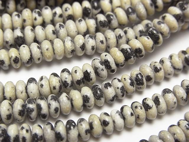 【動画】ダルメシアンジャスパー ロンデル(ボタン)4×4×2mm 1連(約37cm)の画像