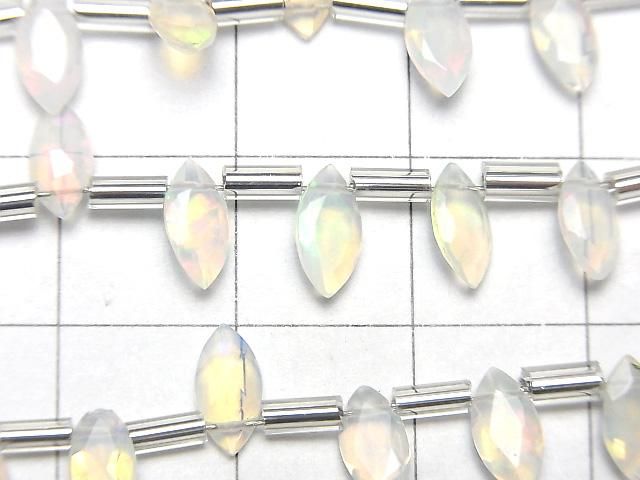 【動画】宝石質エチオピア産オパールAAA- マーキスファセットカット8×4mm 半連/1連(約12cm) サムネイル2