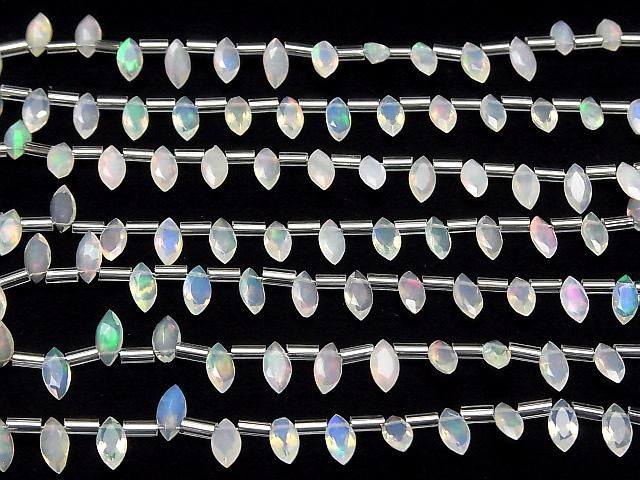 【動画】宝石質エチオピア産オパールAAA- マーキスファセットカット8×4mm 半連/1連(約12cm) サムネイル4