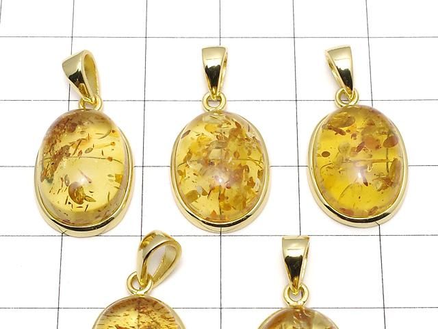 【動画】バルティックアンバー(琥珀) オーバル型ペンダントトップ17×13mm 18KGP製 1個 サムネイル3
