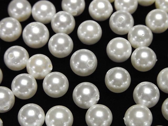 貝パール ホワイト 片穴ラウンド8mm 20粒｜天然石ビーズの卸問屋