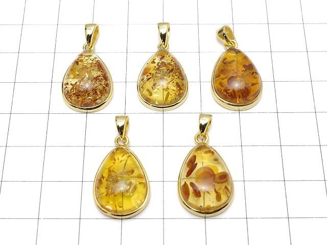 【動画】バルティックアンバー(琥珀) ペアシェイプ型ペンダントトップ19×14mm 18KGP製 1個 サムネイル4