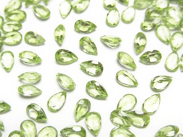 【動画】宝石質ペリドットAAA ルース ペアシェイプファセットカット5×3mm 10粒の画像