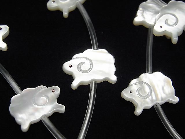 【動画】高品質ホワイトシェルAAA 羊シェイプ14×10mm 半連/1連(約14粒)の画像