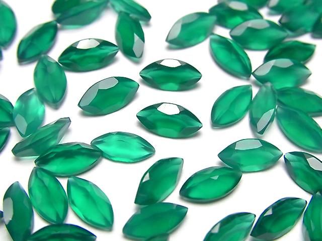 【動画】宝石質グリーンオニキスAAA ルース マーキスファセットカット8×4mm 10粒の画像