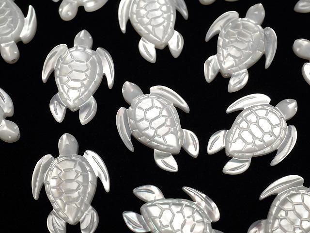 ホワイトシェル 亀シェイプ18×13mm 2粒｜天然石ビーズの卸問屋