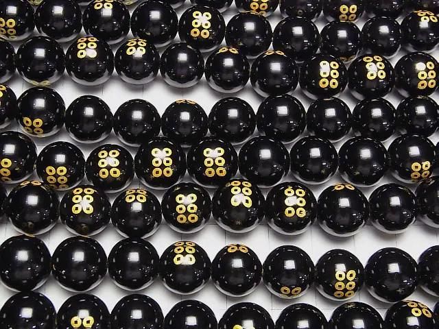 【動画】金色!真田幸村の家紋(真田六文銭)彫刻入り!オニキスAAA ラウンド10mm・12mm 1/4連~1連 サムネイル3
