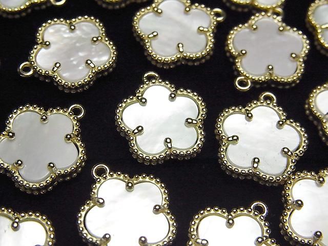 【動画】ホワイトシェル フラワー型チャーム12×12mm 【片カン】 18KGP製 1個の画像