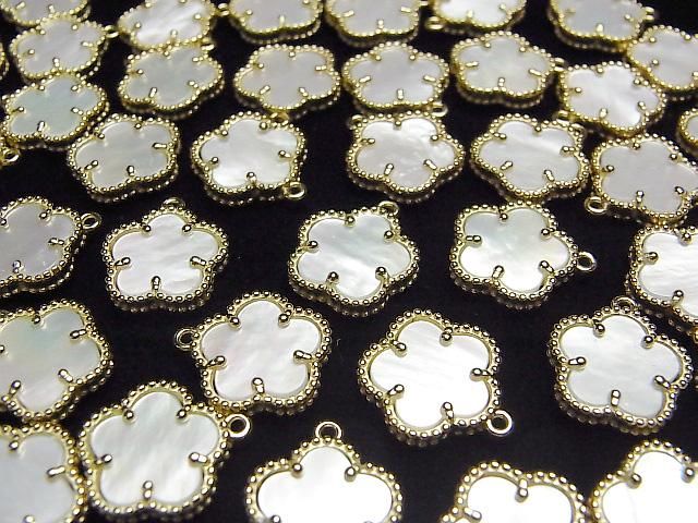 【動画】ホワイトシェル フラワー型チャーム12×12mm 【片カン】 18KGP製 1個 サムネイル3
