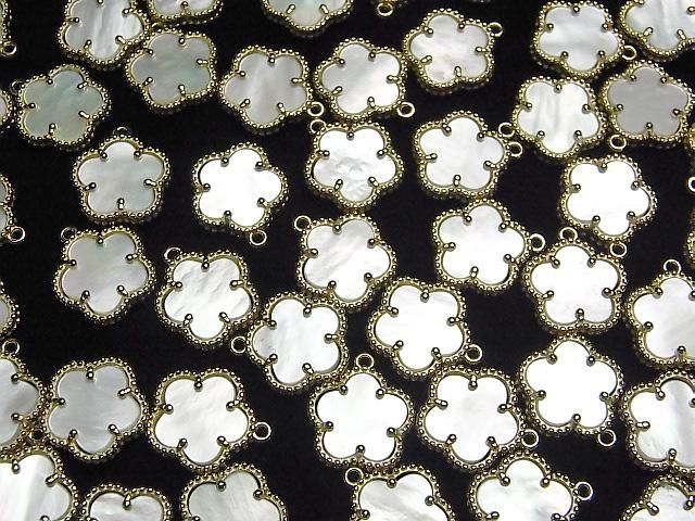 【動画】ホワイトシェル フラワー型チャーム12×12mm 【片カン】 18KGP製 1個 サムネイル4