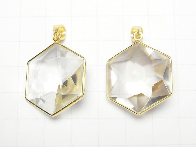 【動画】天然クリスタルAA++ ヘキサゴンカット27×24mm ペンダントトップ 18KGP製 1個 サムネイル2