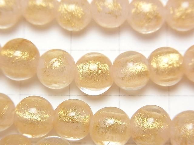 【動画】とんぼ玉 ラウンド8mm 【金粉×ピンク】 1連(約23cm) サムネイル2