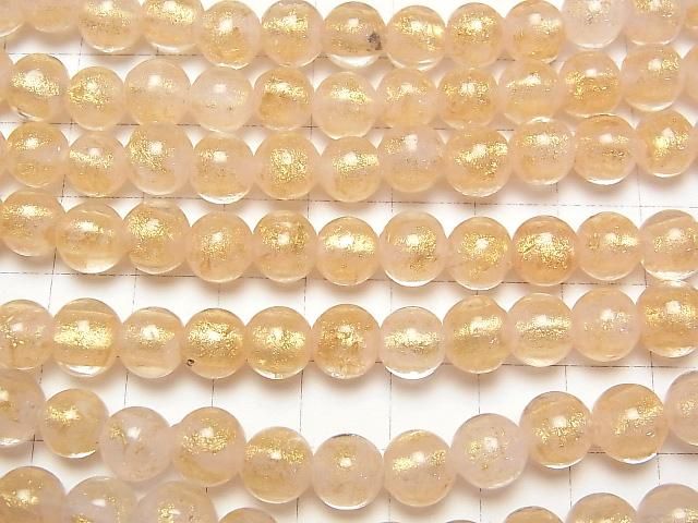 【動画】とんぼ玉 ラウンド8mm 【金粉×ピンク】 1連(約23cm) サムネイル3