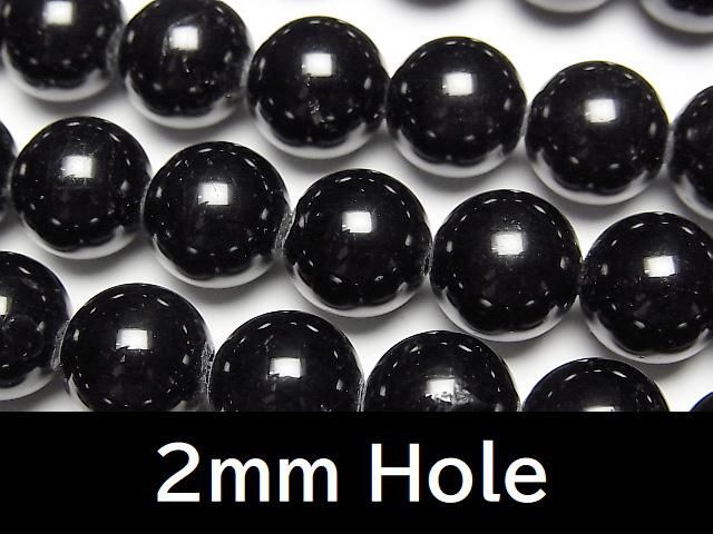 【動画】ブラックトルマリンAAA- ラウンド10mm 【2mm穴】 半連/1連(約37cm)の画像