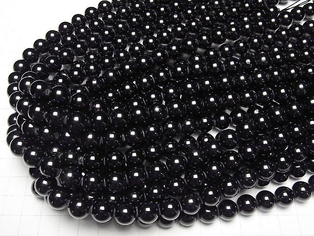 【動画】ブラックトルマリンAAA- ラウンド10mm 【2mm穴】 半連/1連(約37cm) サムネイル4