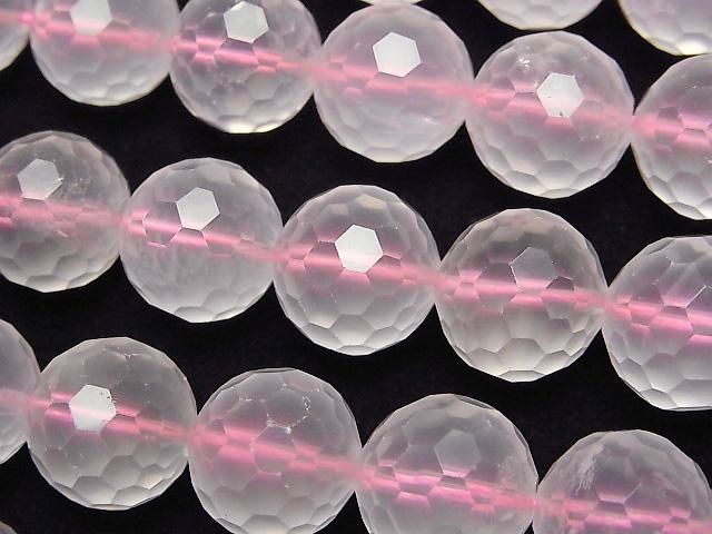 【動画】【素晴らしい輝き】マダガスカル産ローズクォーツAA++ 128面ラウンドカット14mm 半連/1連(約36cm)の画像