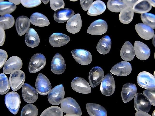 【動画】宝石質レインボームーンストーンAA++ ペアシェイプ カボション6×4mm 10個の画像