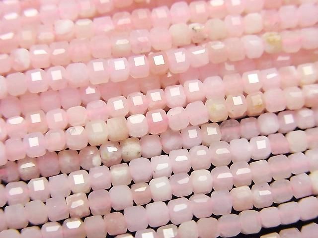 【動画】【素晴らしい輝き】ピンクオパールAAA- キューブカット2×2×2mm 1連(約37cm)の画像