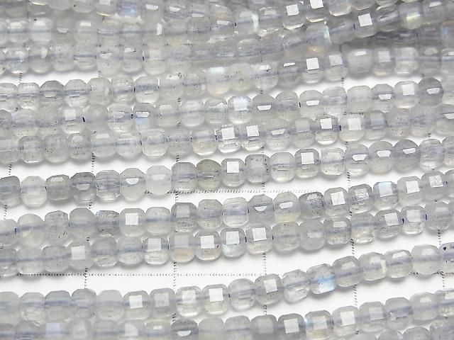 【動画】【素晴らしい輝き】ラブラドライトAA++ キューブカット3×3×3mm 1連(約37cm) サムネイル2
