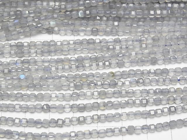 【動画】【素晴らしい輝き】ラブラドライトAA++ キューブカット3×3×3mm 1連(約37cm) サムネイル3