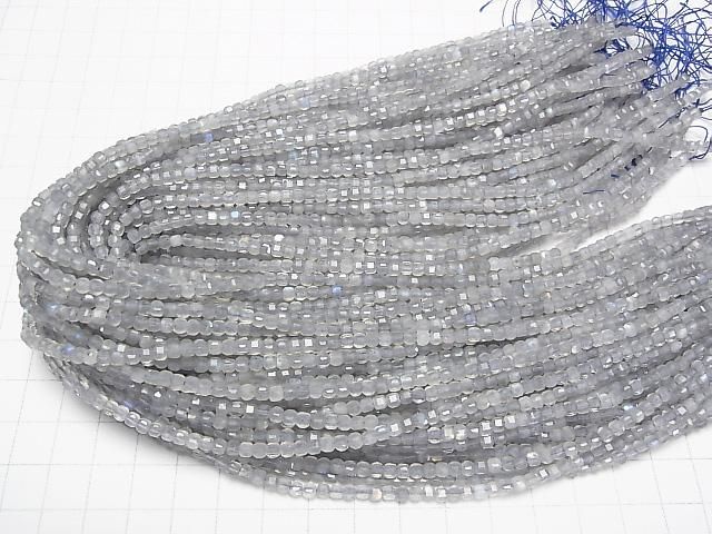 【動画】【素晴らしい輝き】ラブラドライトAA++ キューブカット3×3×3mm 1連(約37cm) サムネイル4