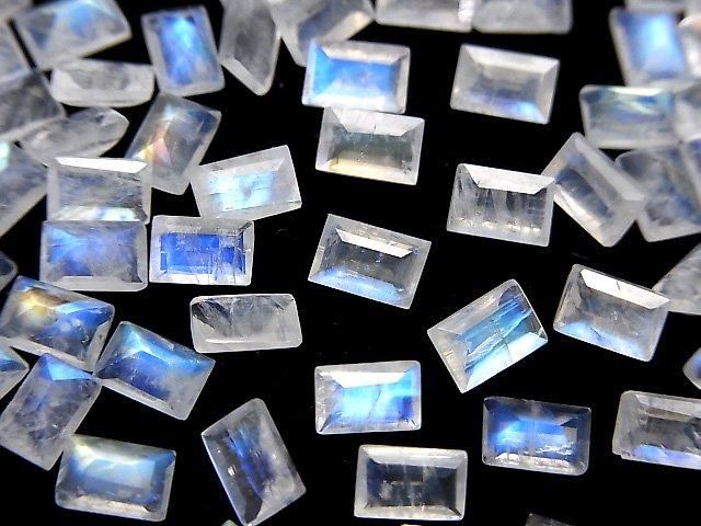 【動画】宝石質レインボームーンストーンAA++ ルース レクタングルファセットカット6×4mm 5粒の画像
