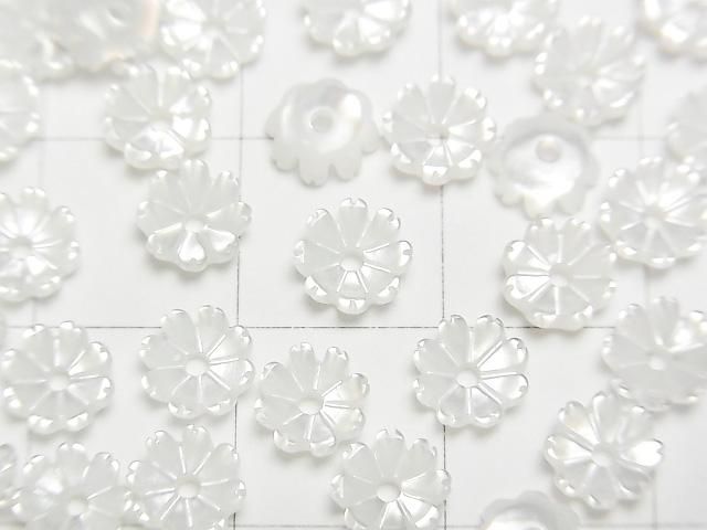【動画】高品質ホワイトシェルAAA 立体フラワー 6mm 中央穴 4個 サムネイル2