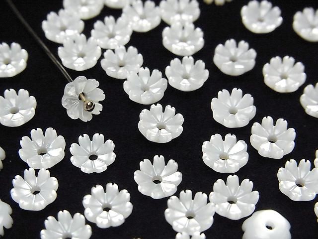 【動画】高品質ホワイトシェルAAA 立体フラワー 6mm 中央穴 4個 サムネイル3