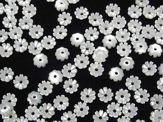 【動画】高品質ホワイトシェルAAA 立体フラワー 6mm 中央穴 4個 サムネイル4