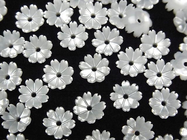 【動画】高品質ホワイトシェルAAA 立体フラワー 8mm 中央穴 4個の画像