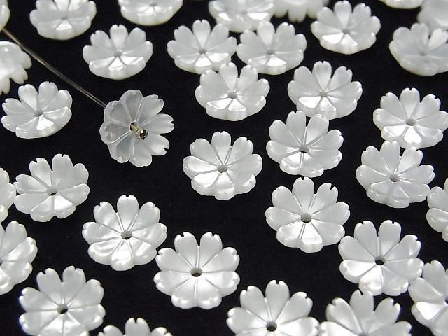 【動画】高品質ホワイトシェルAAA 立体フラワー 10mm 中央穴 4個 サムネイル3
