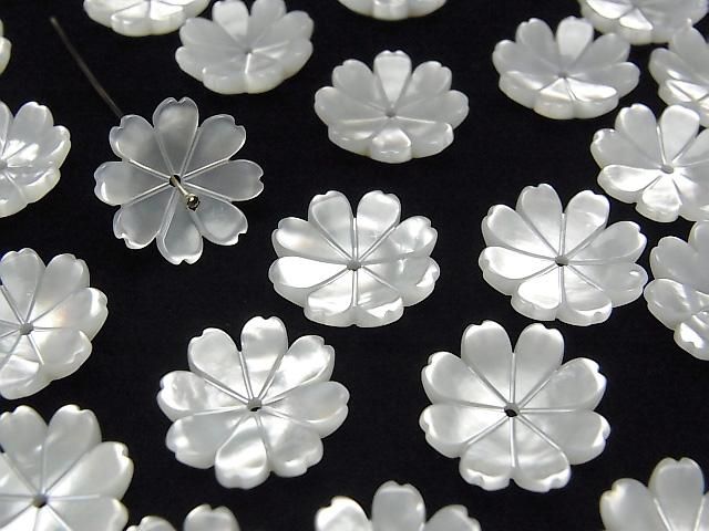 【動画】高品質ホワイトシェルAAA 立体フラワー 14mm 中央穴 4個 サムネイル3