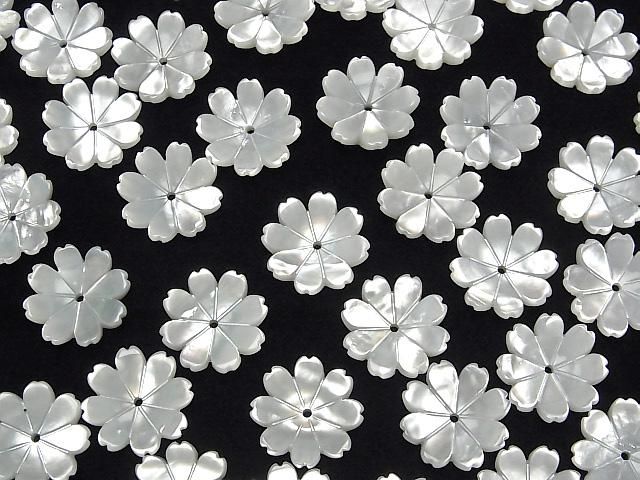 【動画】高品質ホワイトシェルAAA 立体フラワー 14mm 中央穴 4個 サムネイル4