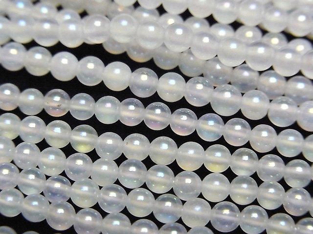 【動画】フラッシュ・ホワイトカルセドニー ラウンド3mm 1連(約37cm)の画像