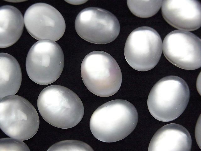 【動画】ホワイトシェル×クリスタルAAA オーバル カボション10×8mm 3個の画像