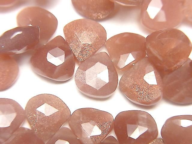 【動画】宝石質オレンジ~ブラウンムーンストーンAAA- マロン ブリオレットカット 半連/1連(約18cm)の画像