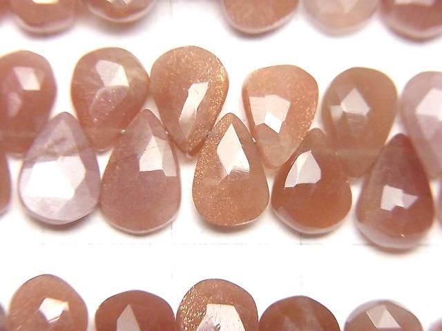 【動画】宝石質オレンジ~ブラウンムーンストーンAAA- ペアシェイプ ブリオレットカット 半連/1連(約18cm) サムネイル2