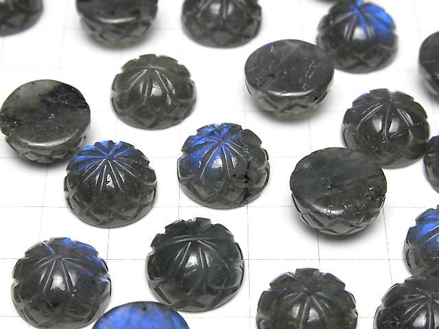 【動画】ラブラドライトAAA- 彫刻入りラウンド カボション14×14mm 1個 サムネイル3