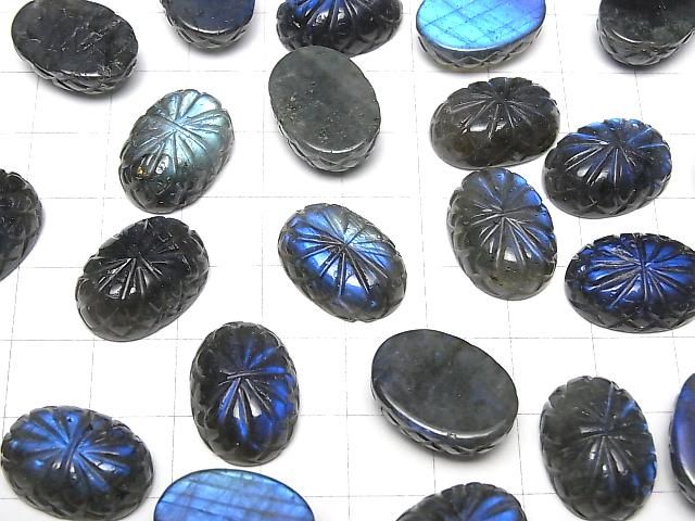 【動画】ラブラドライトAAA- 彫刻入りオーバル カボション18×13mm 1個 サムネイル4