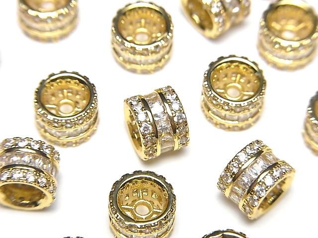 メタルパーツ ロンデル8×8×6mm ゴールドカラー(CZ付) 2個の画像