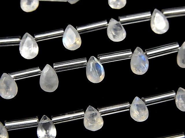 【動画】宝石質レインボームーンストーンAA++ ペアシェイプ ファセットカット6×4mm 1連(8粒)の画像
